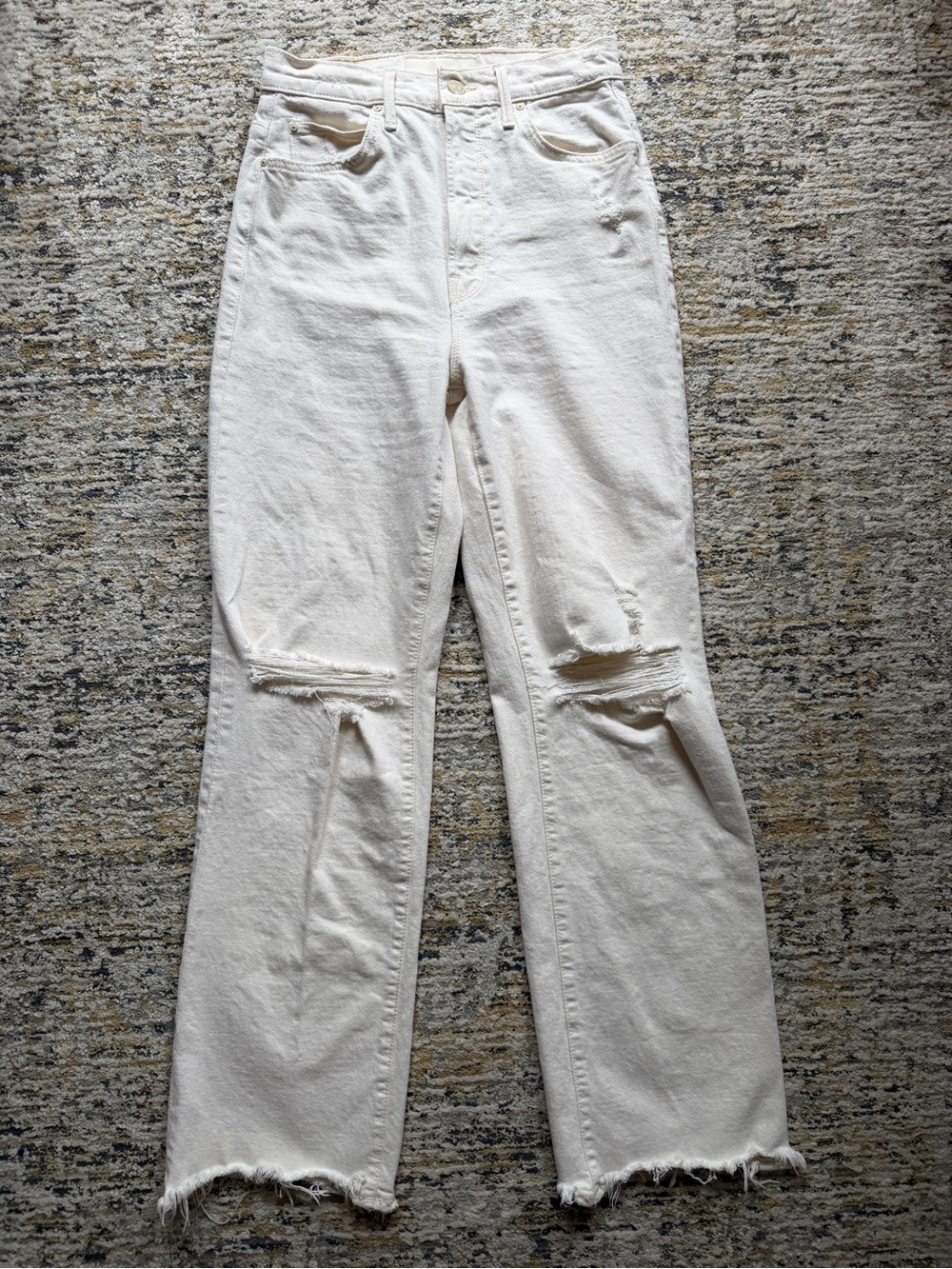 Mother Denim The Tunnel Vision Sneak high-rise wide-leg jeans in a cream wash